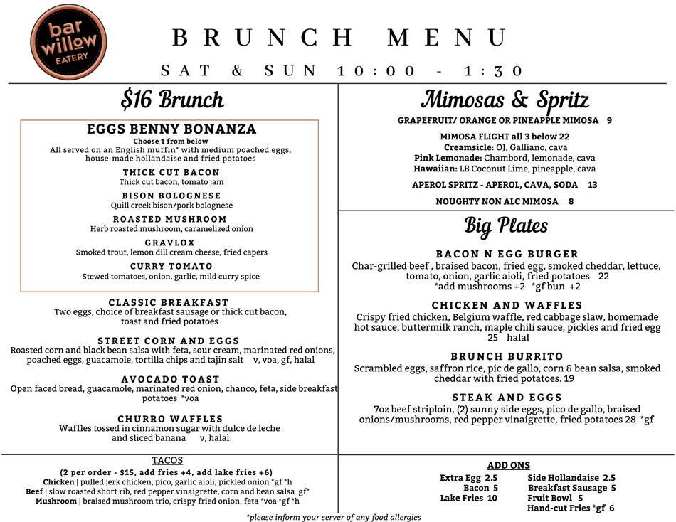 Restaurant brunch menu discount